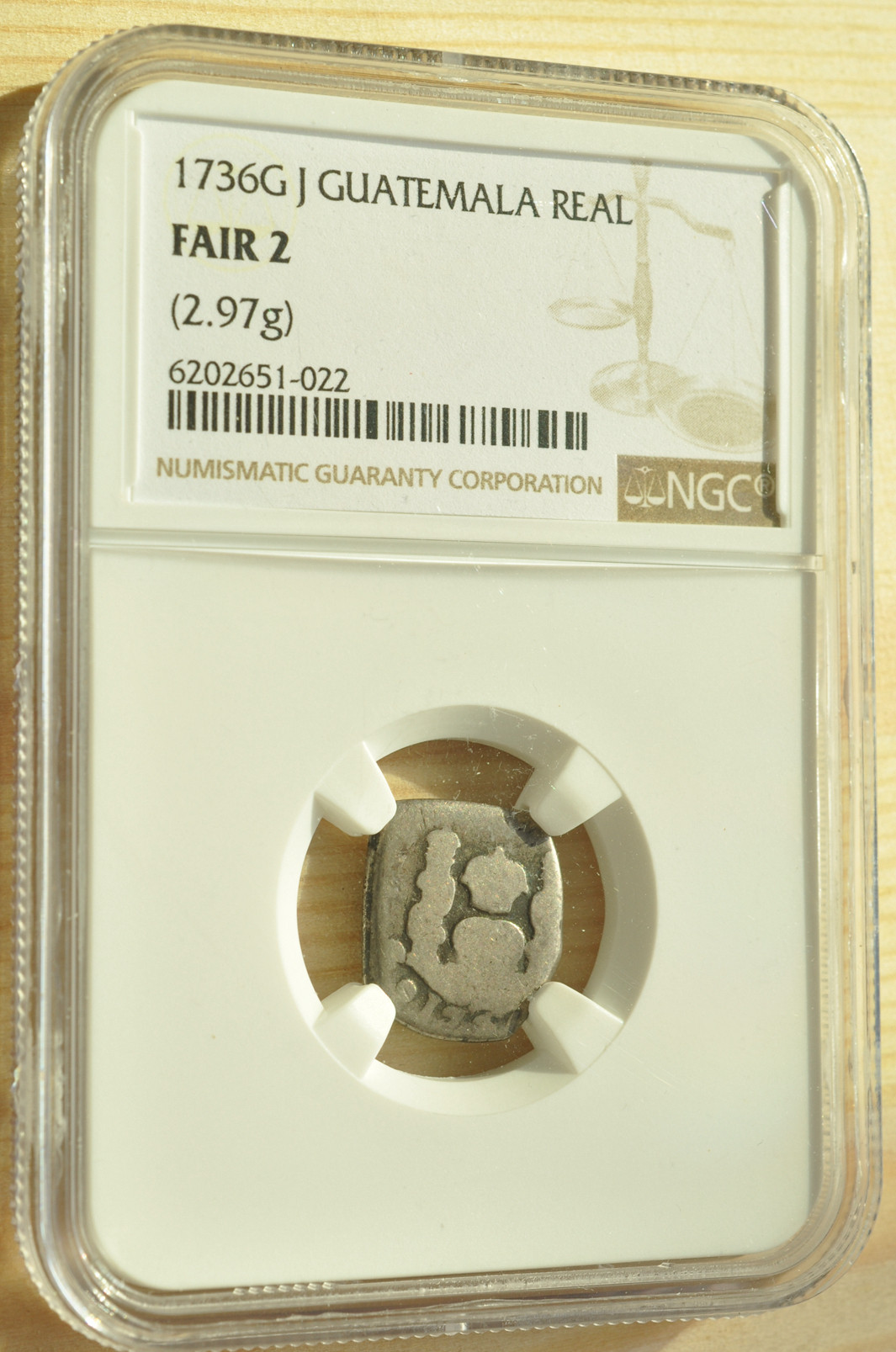 《竞宝斋》钱币微拍-第3场（0佣金包邮） NGC FAIR2 危地马拉1736年1R 地球双柱银币 官方剪切使用非常稀少