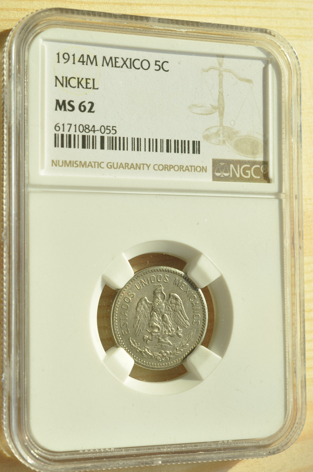 《竞宝斋》钱币微拍-第3场（0佣金包邮） NGC MS62 墨西哥1914年 鹰洋 5分镍币 好品难得