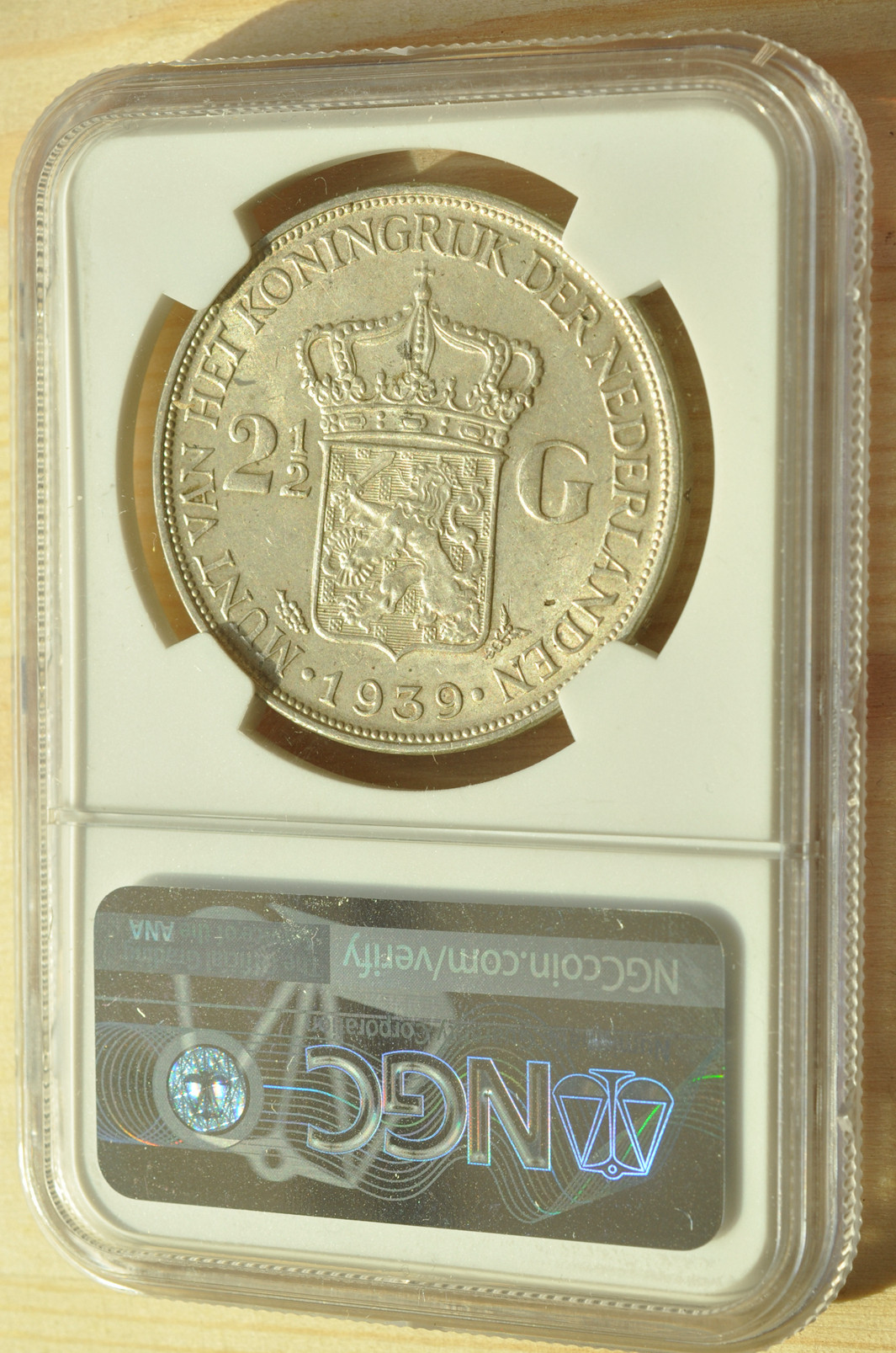 《竞宝斋》钱币微拍-第3场（0佣金包邮） NGC MS62 荷兰1939年威廉米娜女王2.5盾 银币 原光