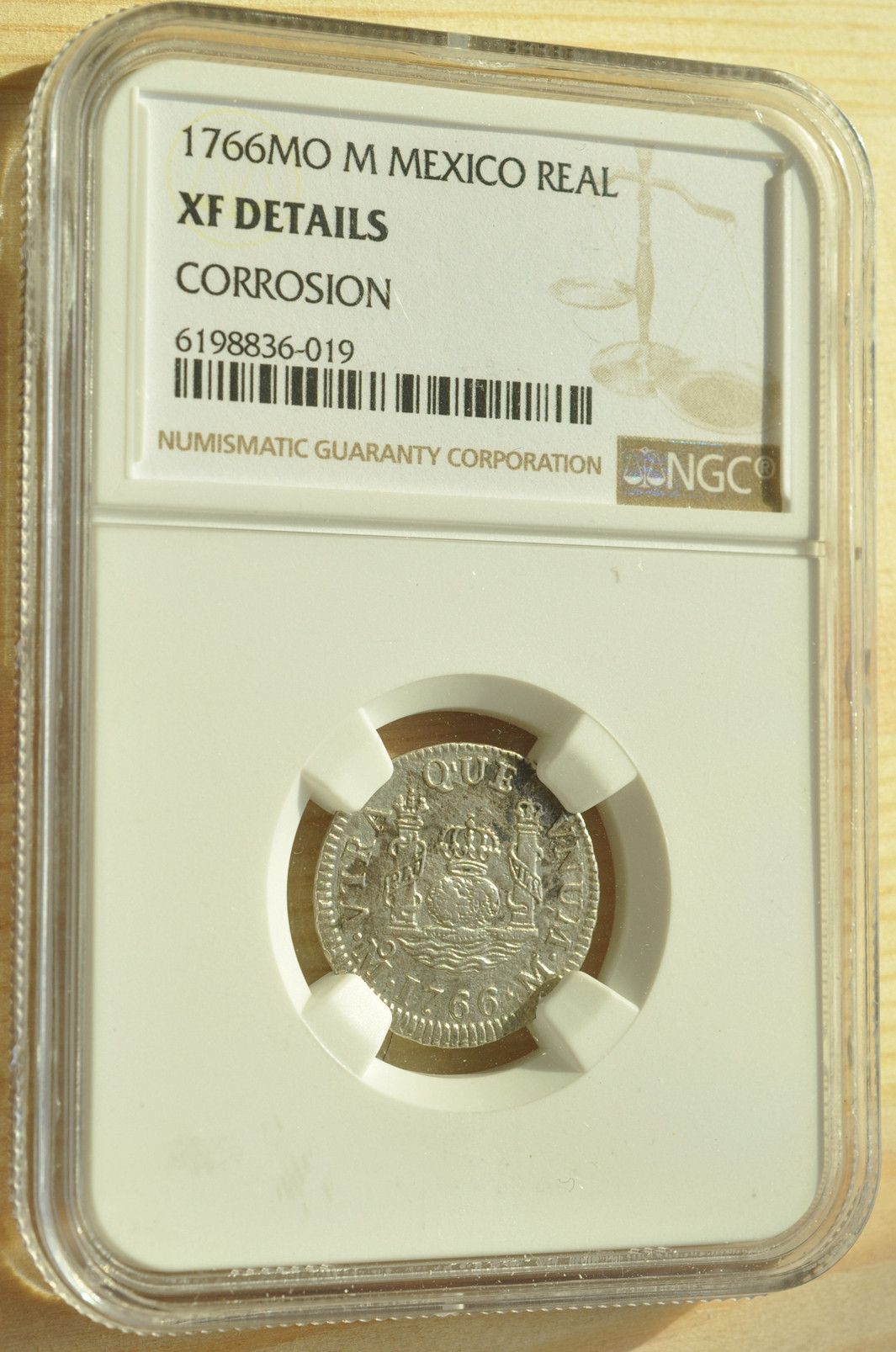 《竞宝斋》钱币微拍-第3场（0佣金包邮） NGC XF 墨西哥1766年 1R 地球双柱 沉船币