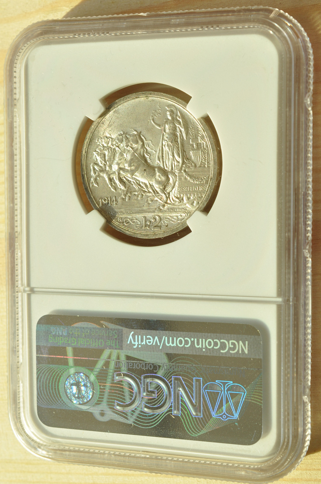 《竞宝斋》钱币微拍-第3场（0佣金包邮） NGC-MS63  意大利1914年 马车 2里拉 银币