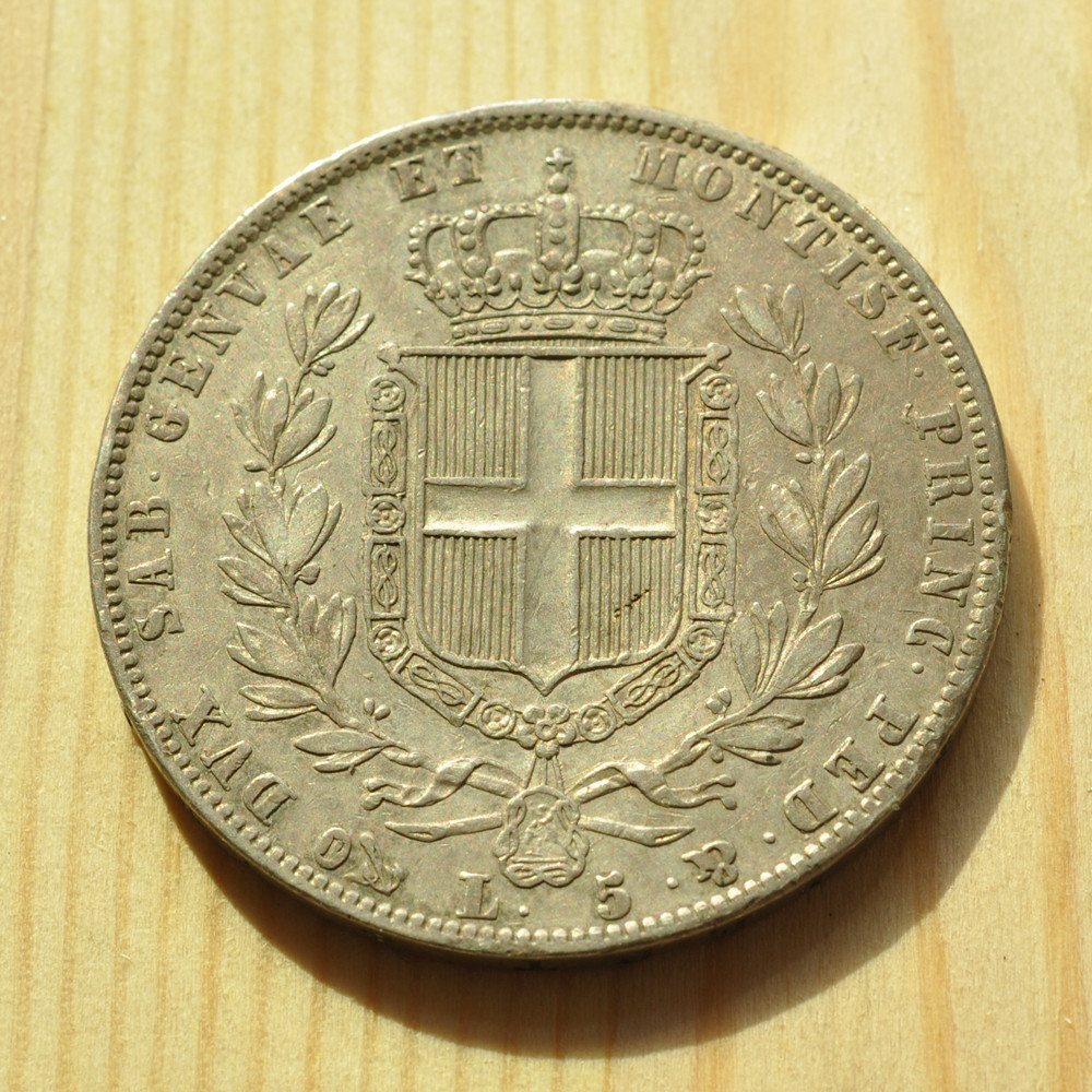 《竞宝斋》钱币微拍-第3场（0佣金包邮） 原味萨丁岛1844年 5里拉银币   重量： 24.9  g    直径： 37.3  mm