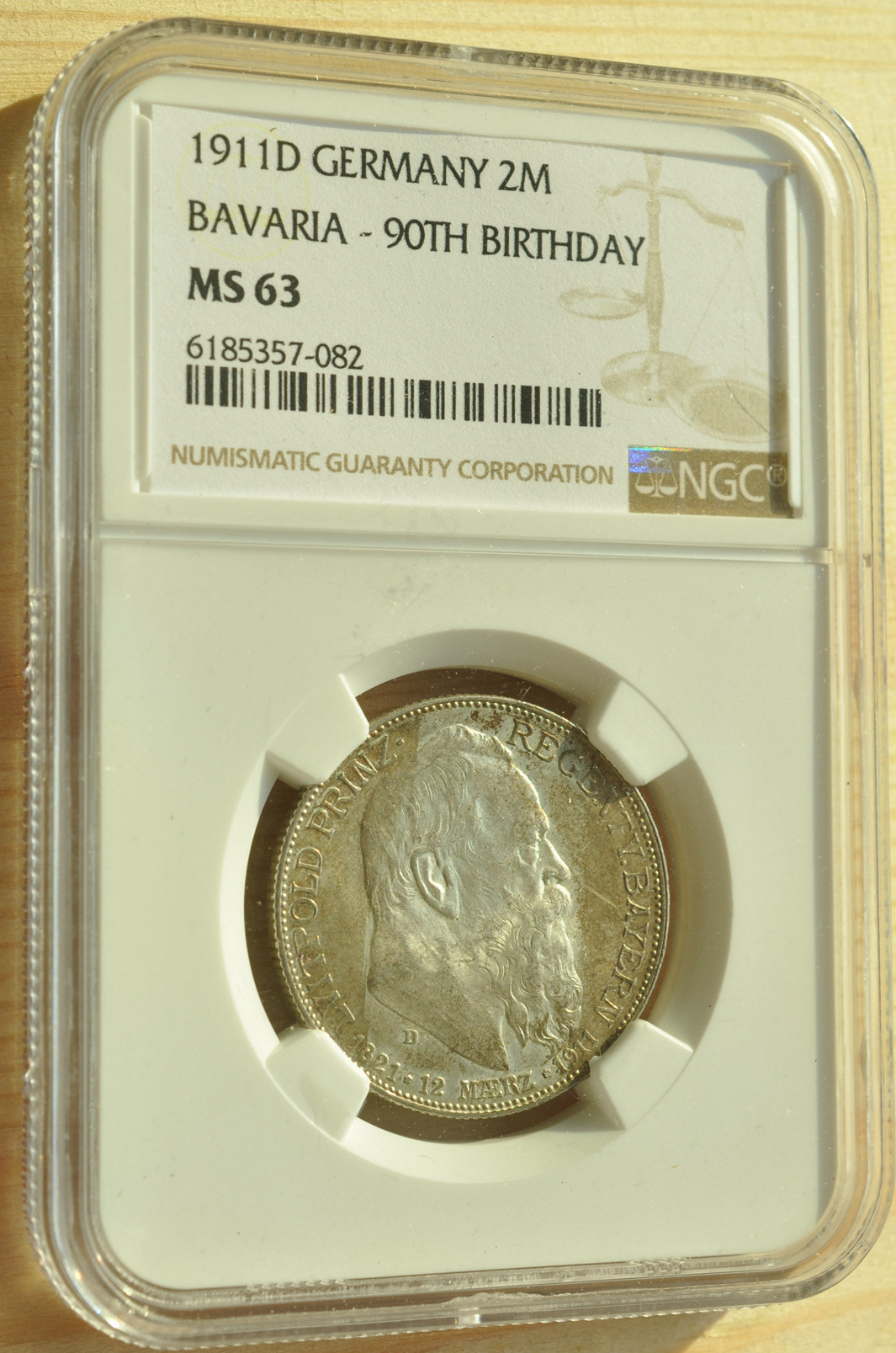 《竞宝斋》钱币微拍-第3场（0佣金包邮） （NGC-MS63 ）1911年德国巴伐利亚2马克  摄政王利奥波德90大寿几年银币