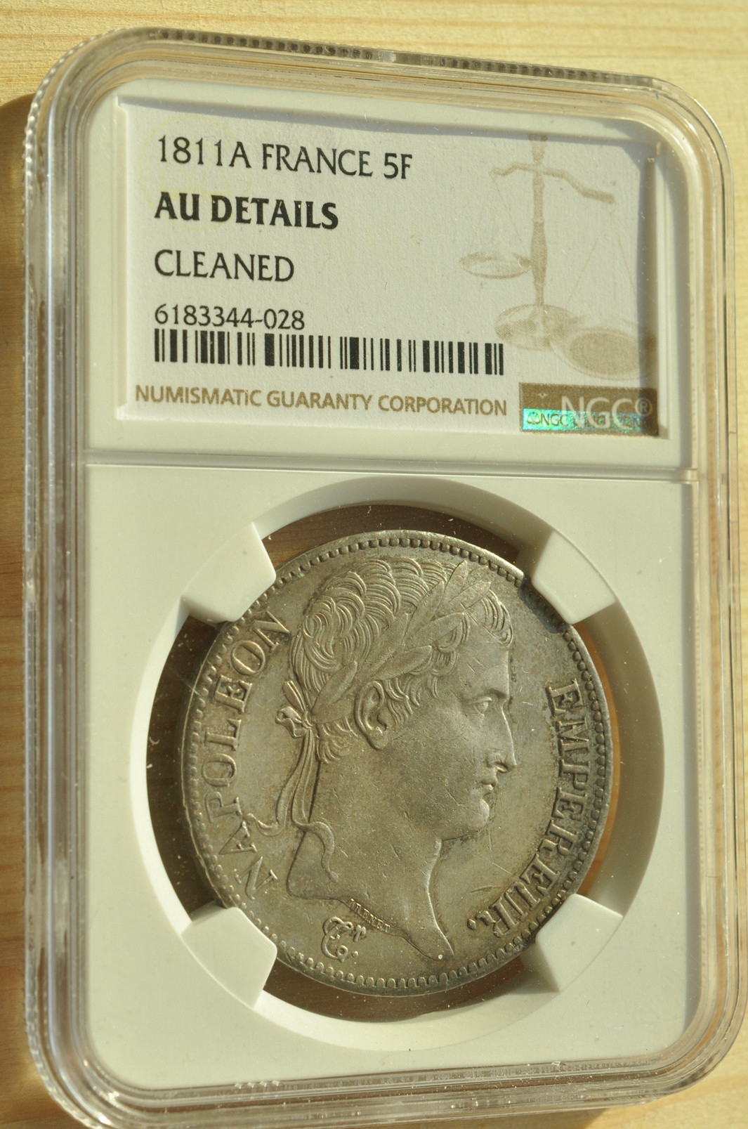 《竞宝斋》钱币微拍-第3场（0佣金包邮） NGC AU 法国1811年拿破仑一世5法郎 银币