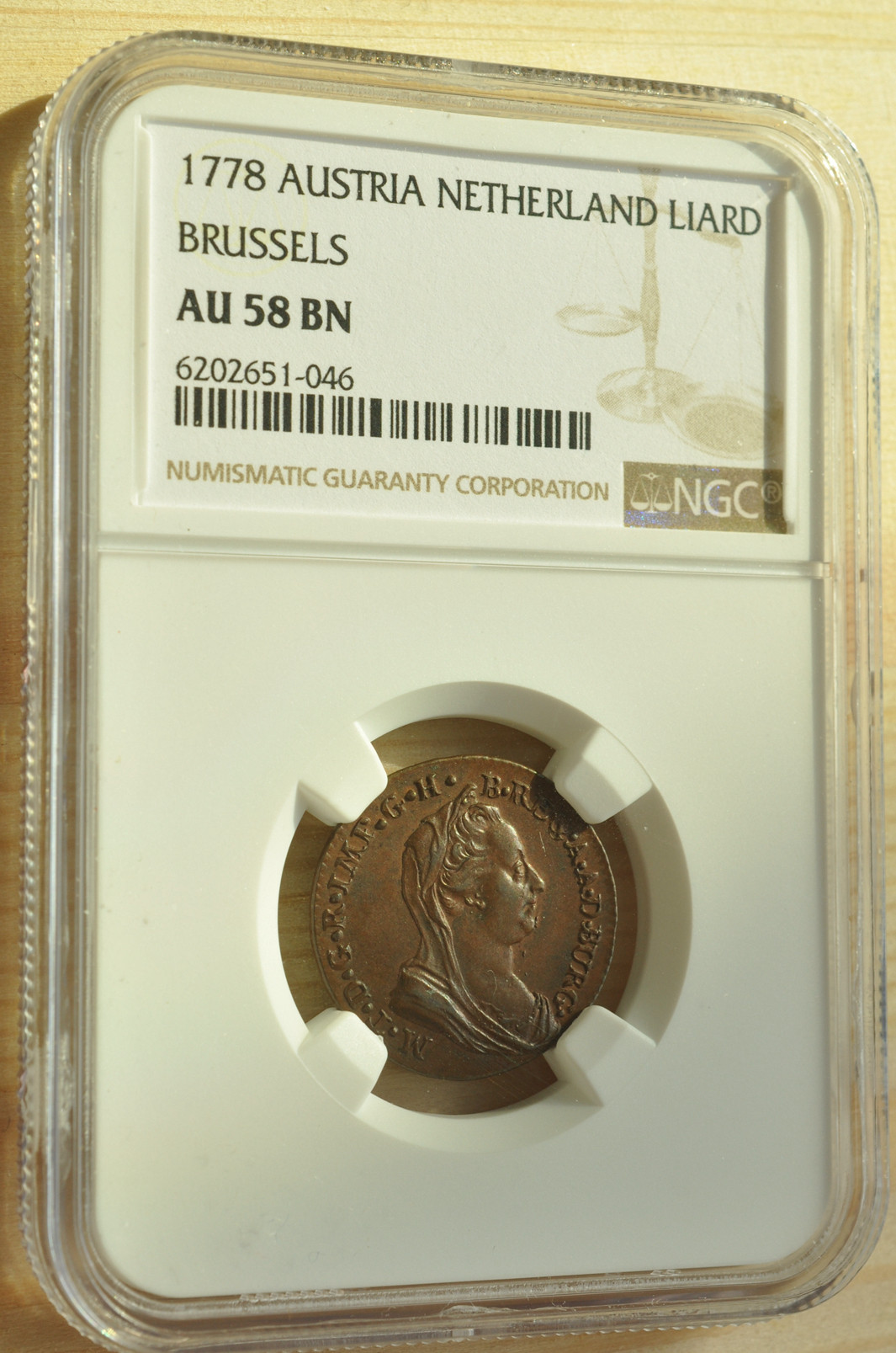 《竞宝斋》钱币微拍-第3场（0佣金包邮） NGC AU58 奥属尼德兰1778年 大奶妈1L 铜币 亚军分