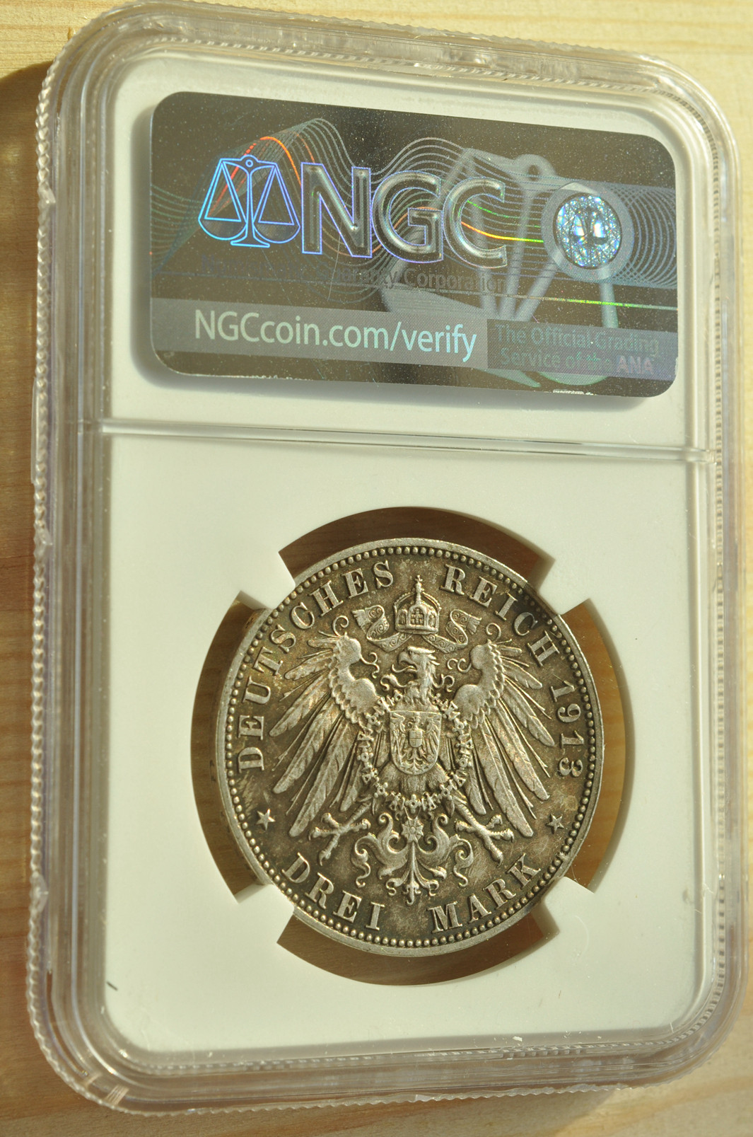 《竞宝斋》钱币微拍-第3场（0佣金包邮） NGC MS63 德国萨克森1913年 建功碑3马克银币