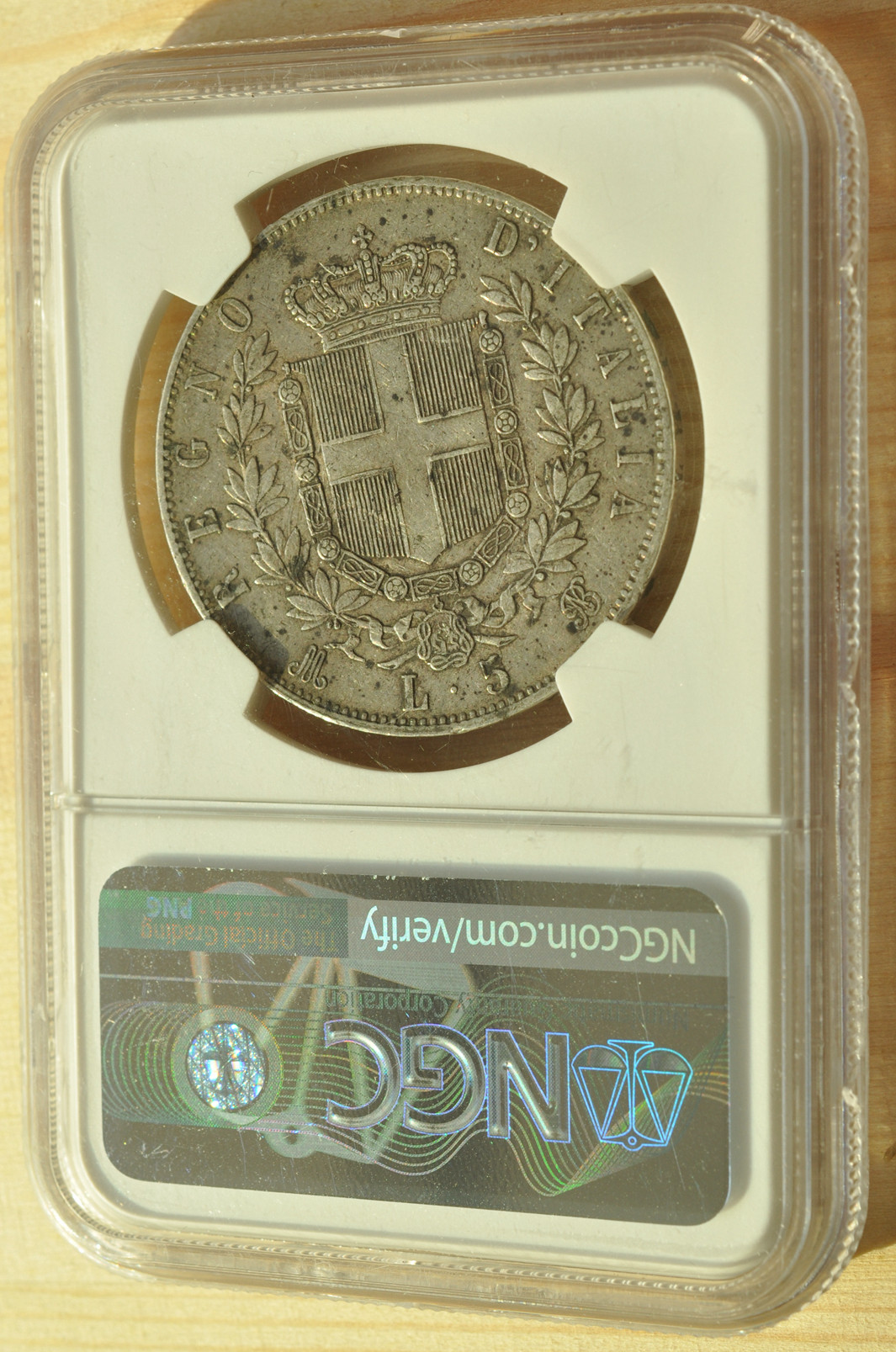 《竞宝斋》钱币微拍-第3场（0佣金包邮） 意大利 1872年 伊曼纽二世 5里拉大银币 NGC-AUD 原味未洗