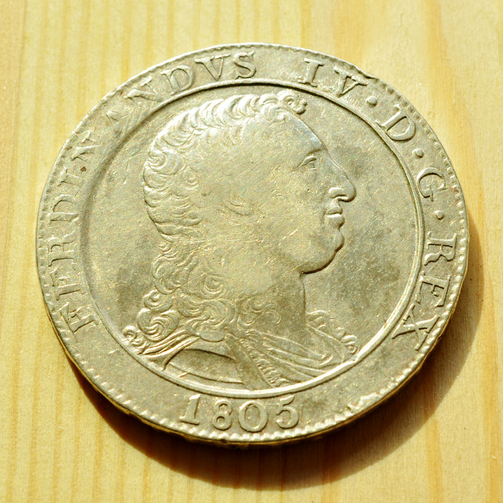 《竞宝斋》钱币微拍-第3场（0佣金包邮） 西西里王国 1805年 120G 大银币   重量：   27.2g    直径：   38mm