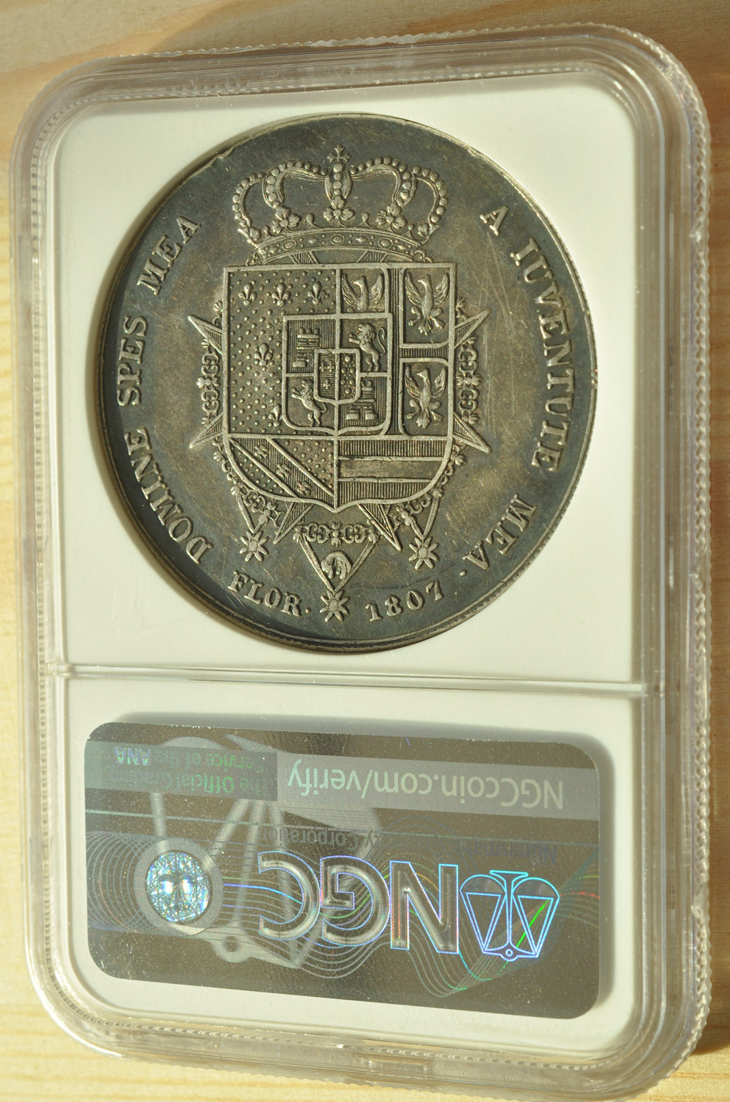 《竞宝斋》钱币微拍-第3场（0佣金包邮） NGC AU 意大利托斯卡纳1807年 双人头10L 黑包浆 大银币