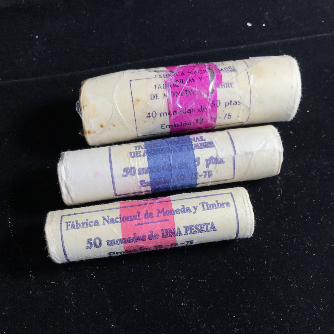 《竞宝斋》钱币微拍-第3场（0佣金包邮） 西班牙1/5/25比塞塔三卷 有修补卷纸