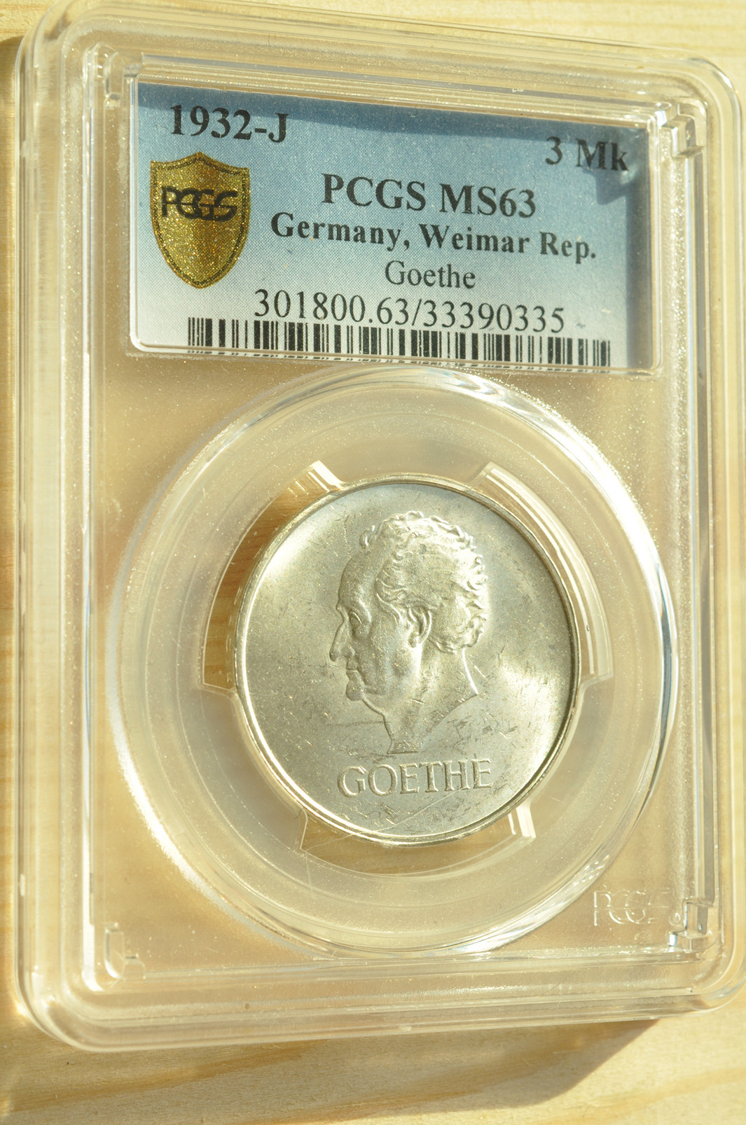 《竞宝斋》钱币微拍-第3场（0佣金包邮） （PCGS唯一亚军分）1932年德国魏玛歌德3马克银币（J版）发行量3.3W枚