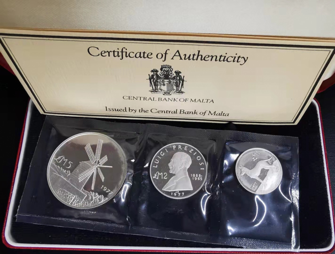 凡希社世界钱币微拍第一百六十九期 1977马耳他PS精铸三枚套原盒原封