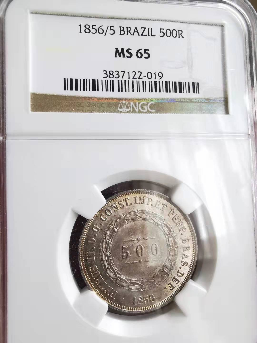 凡希社世界钱币微拍第一百六十九期 1856/6巴西500里斯NGC-MS65骑字版