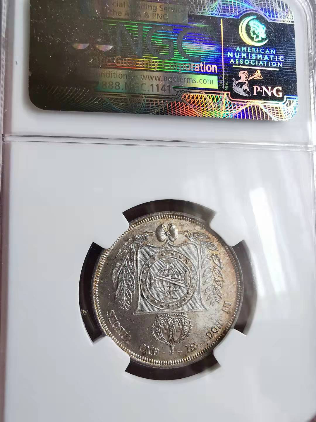 凡希社世界钱币微拍第一百六十九期 1856/6巴西500里斯NGC-MS65骑字版