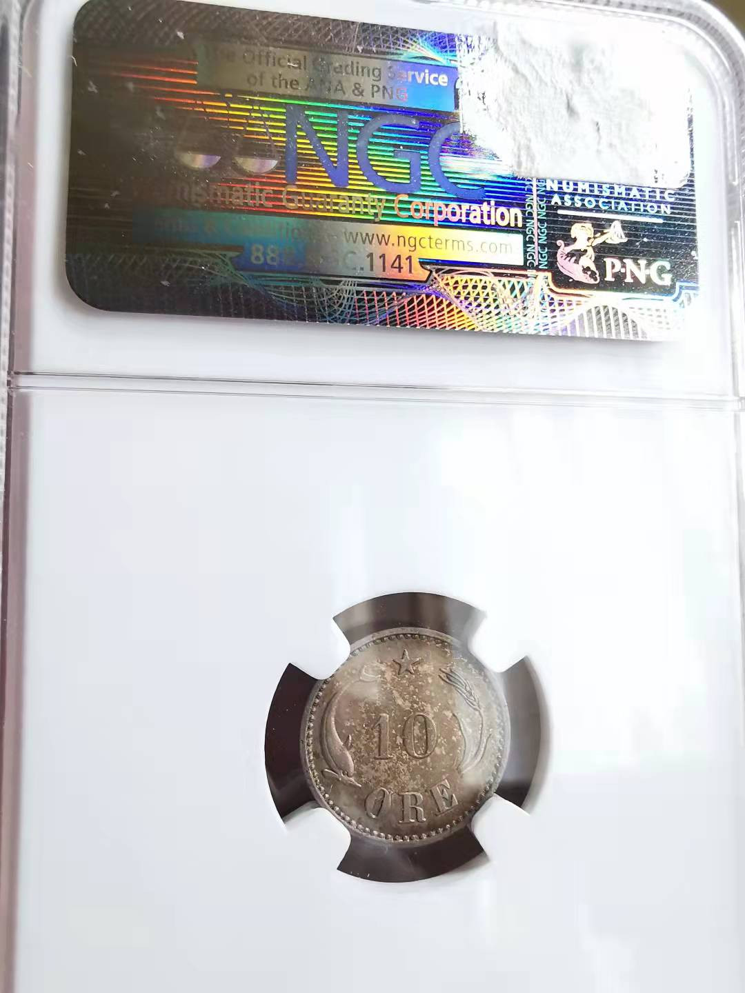 凡希社世界钱币微拍第一百六十九期 1905丹麦10欧尔银辅币NGC-MS64五彩！