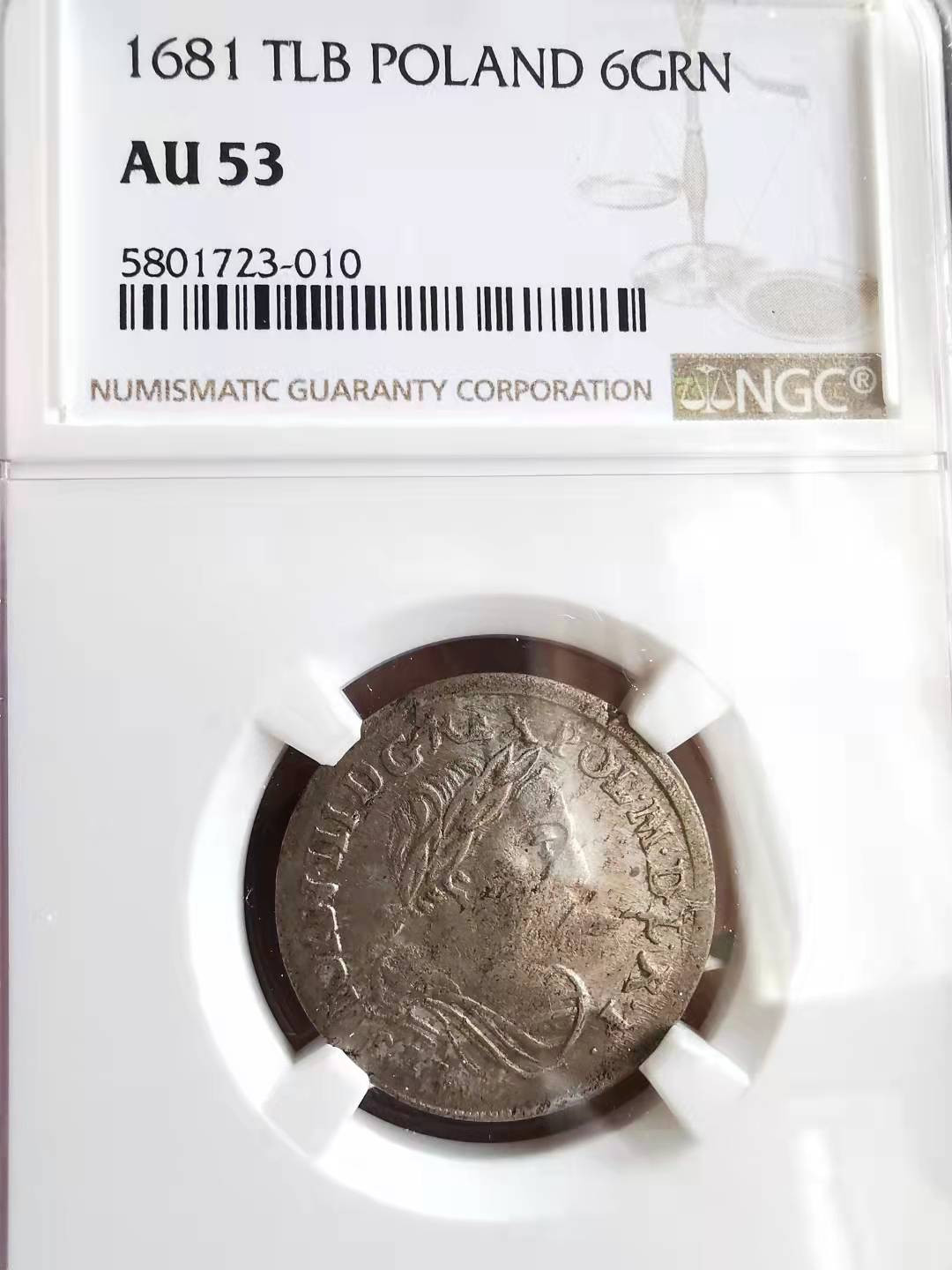 凡希社世界钱币微拍第一百六十九期 1681波兰王国6格罗申银NGC-AU55