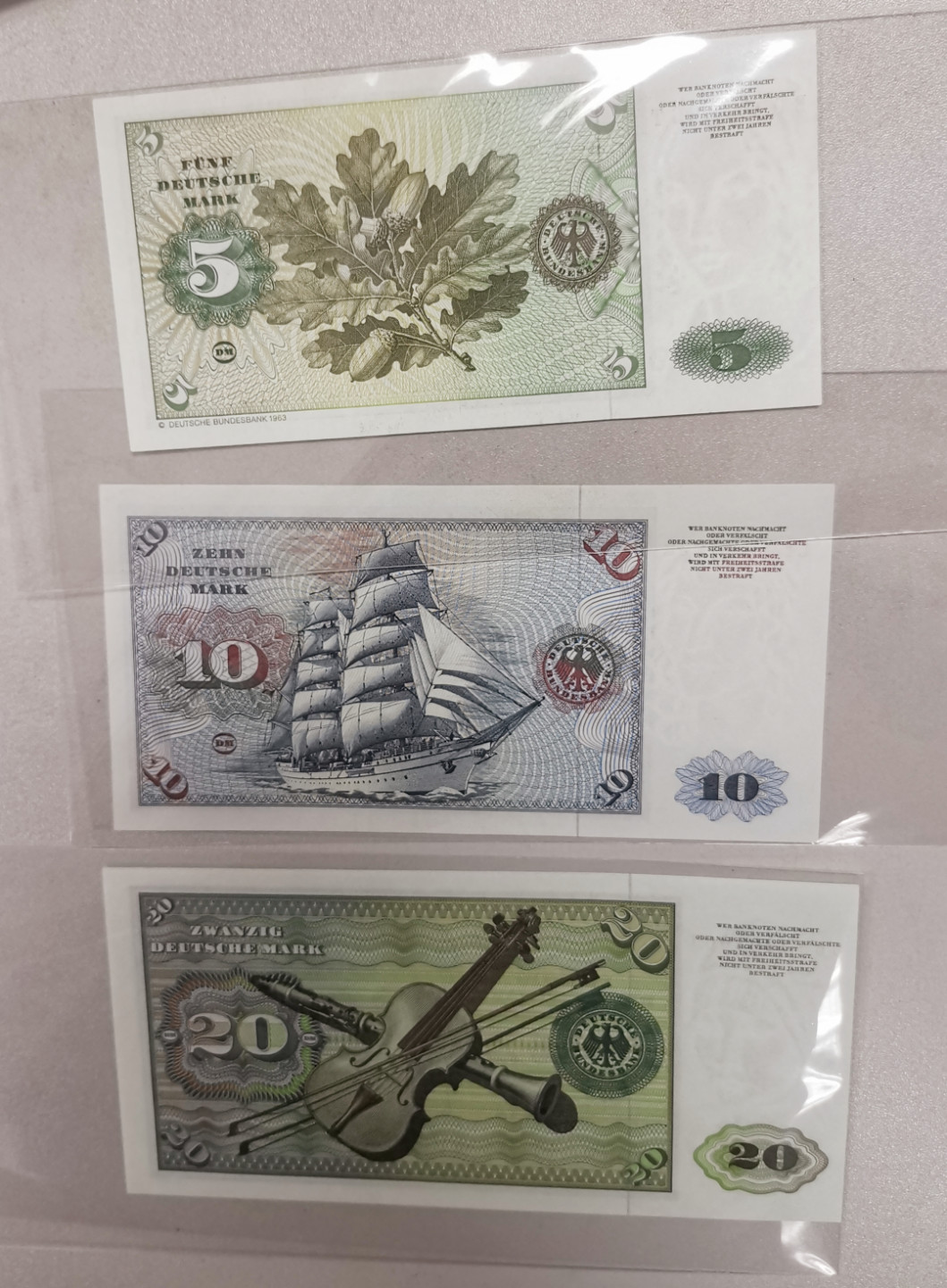 《张总收藏》35期—世界最佳纸币&世界最美纸币 (3张1组)德国5马克10马克20马克UNC品相很好号码不错