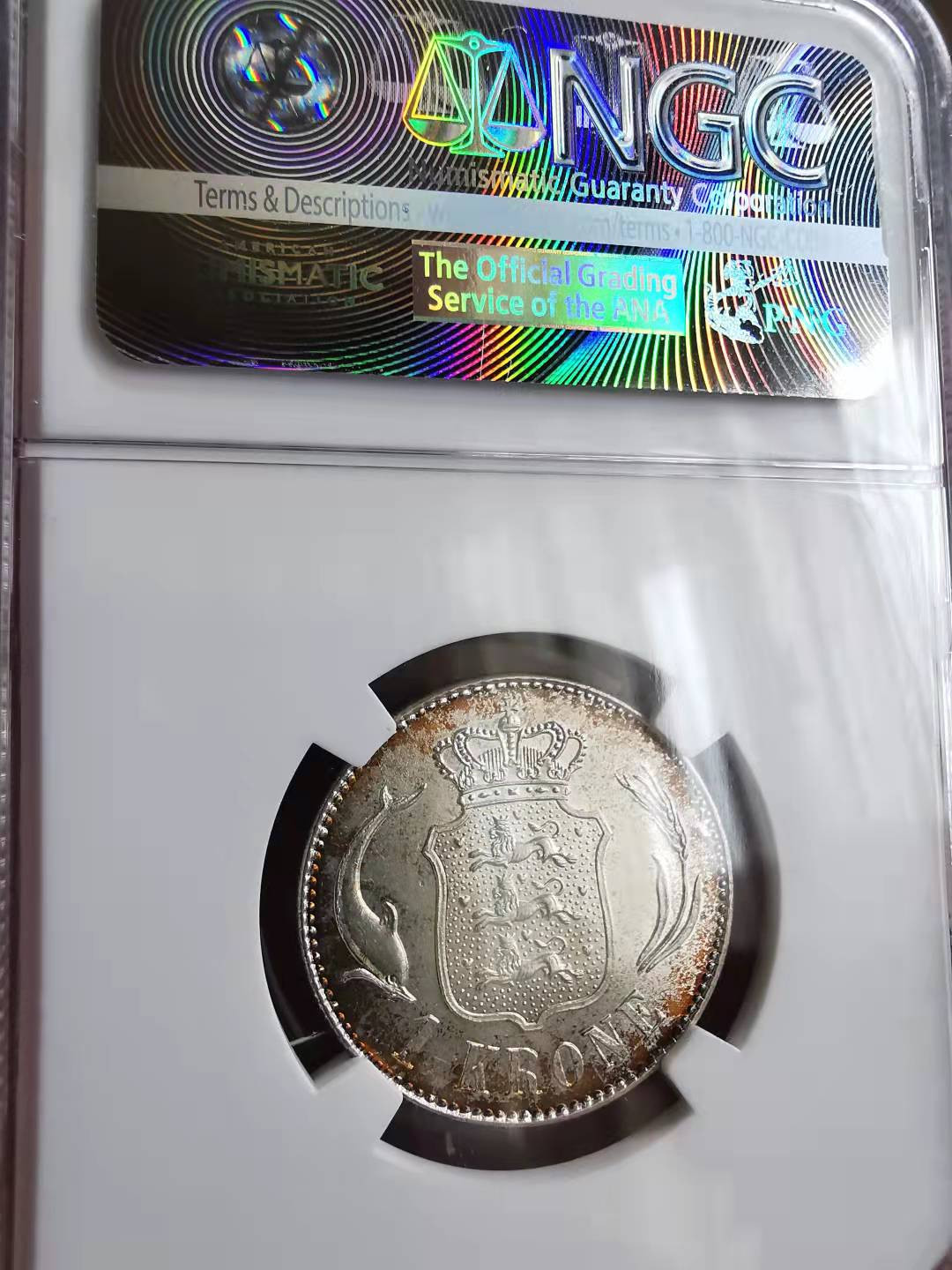 凡希社世界钱币微拍第一百六十九期 1915丹麦海豚流通克朗NGC-MS65高分！