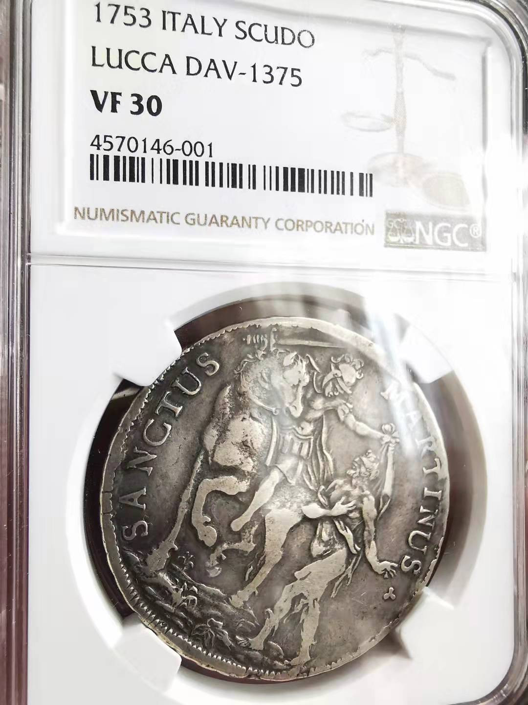 凡希社世界钱币微拍第一百六十九期 1753意大利卢卡SCUDO大银NGC-VF30