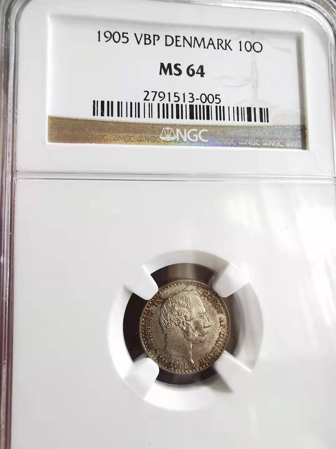 凡希社世界钱币微拍第一百六十九期 1905丹麦10欧尔银辅币NGC-MS64五彩！