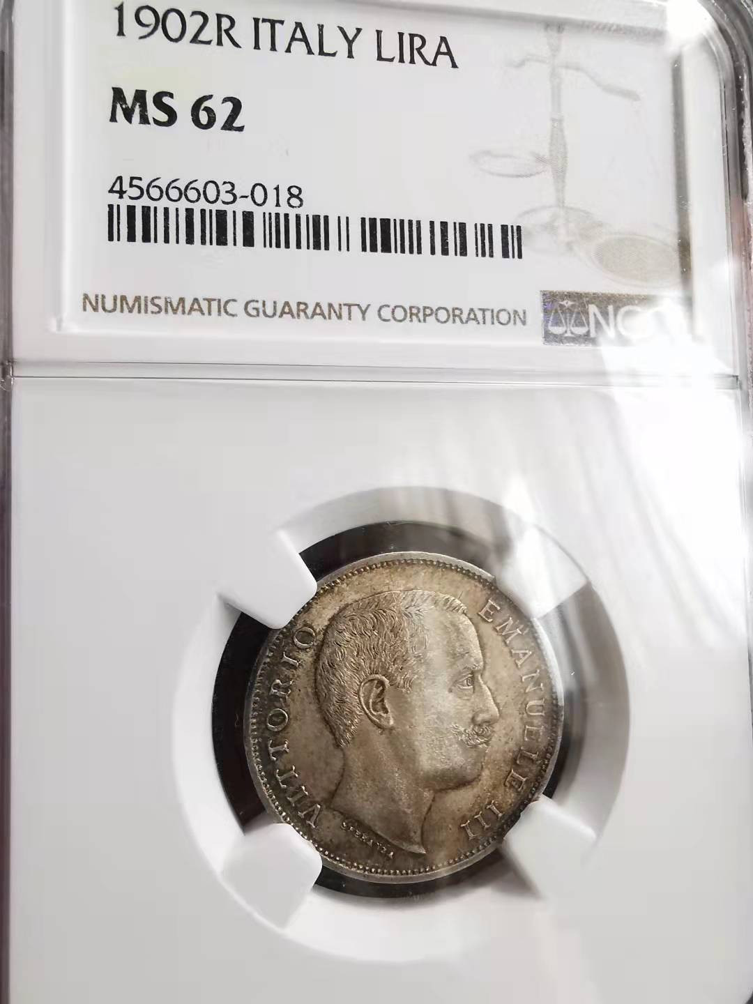 凡希社世界钱币微拍第一百六十九期 1902R意大利曼努埃尔里拉NGC-MS62黄光！