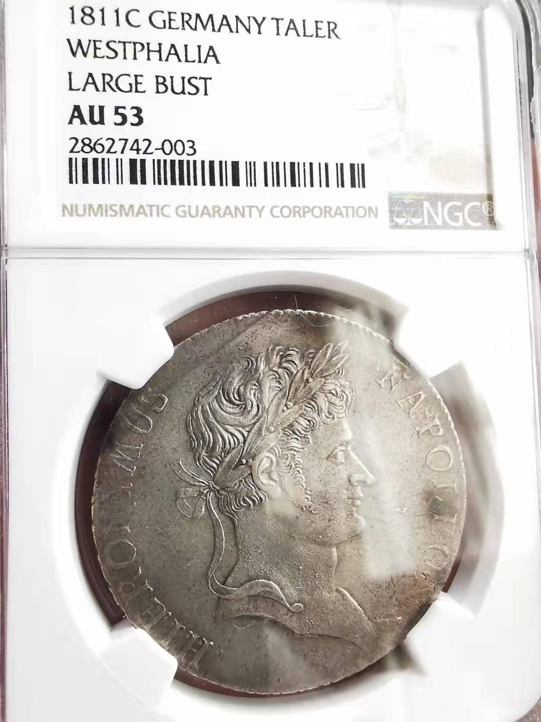 凡希社世界钱币微拍第一百六十九期 1811C威斯特伐利亚热罗姆拿破仑泰勒大银NGC-AU53大头像版！