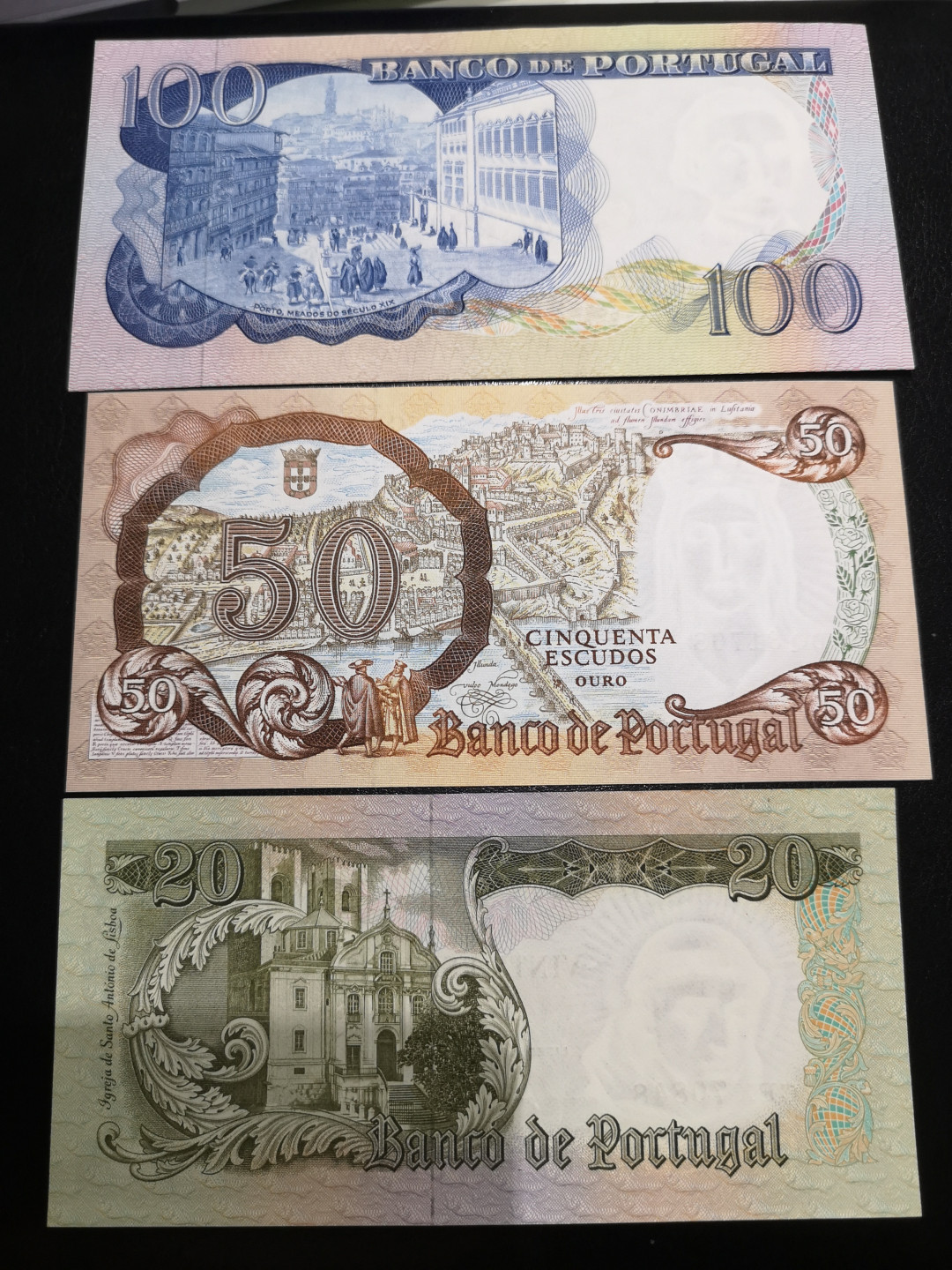 《外钞收藏家》第一百二十五期拍卖 葡萄牙1965年100、1964年50、20 三张一起 全新UNC
