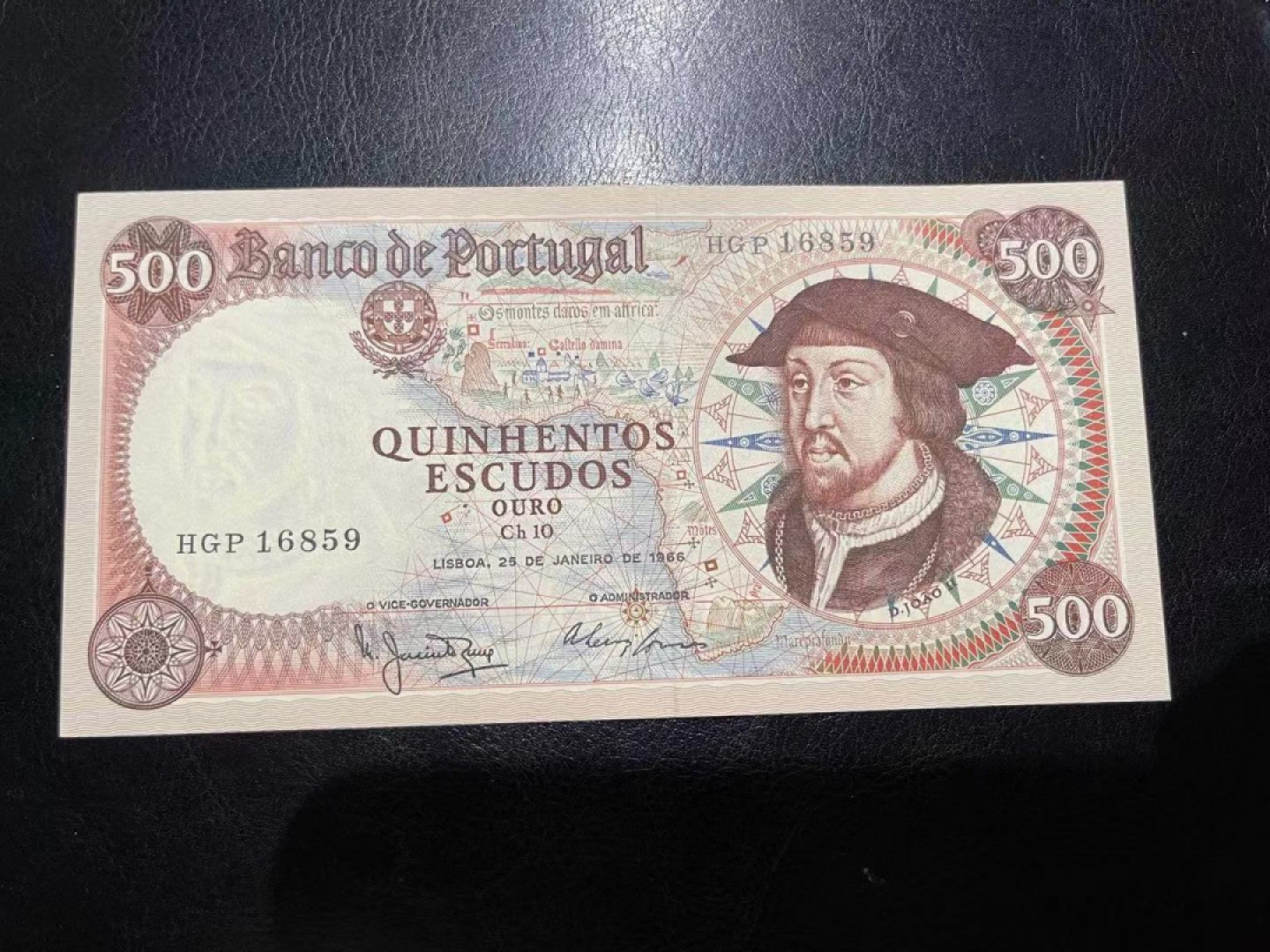 《外钞收藏家》第一百二十五期拍卖 1966年葡萄牙500 AU品相