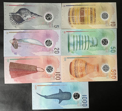 小福收藏团购第46期  马尔代夫 2015-2018年版 全套面值 5 10 20 50 100 500 1000拉菲亚  亚洲精美塑料钞