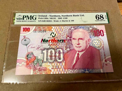 【Blue Auction】世界纸币精拍第121期——詹姆斯·马丁（共93拍） - 【冠军分】北爱尔兰 2005年100镑 PMG68EPQ  英国飞机设计师詹姆斯·马丁 精美