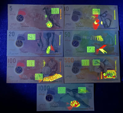 小福收藏团购第46期  马尔代夫 2015-2018年版 全套面值 5 10 20 50 100 500 1000拉菲亚  亚洲精美塑料钞