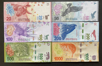 小福收藏团购第49期    阿根廷2015-20年版  20 50 100 200 500 1000比索  美洲精美纸币