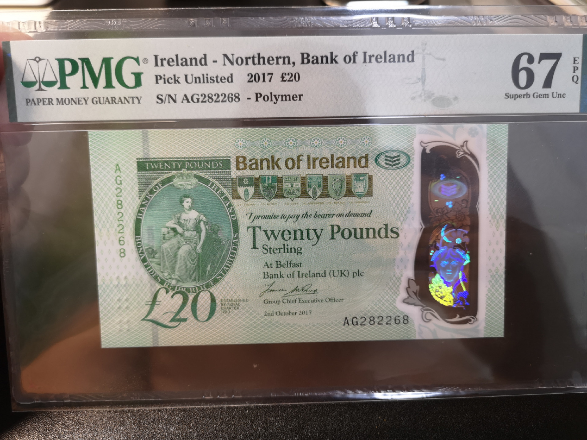 《外钞收藏家》第一百二十六期拍卖 2017年北爱尔兰20镑 PMG67 无47尾8
