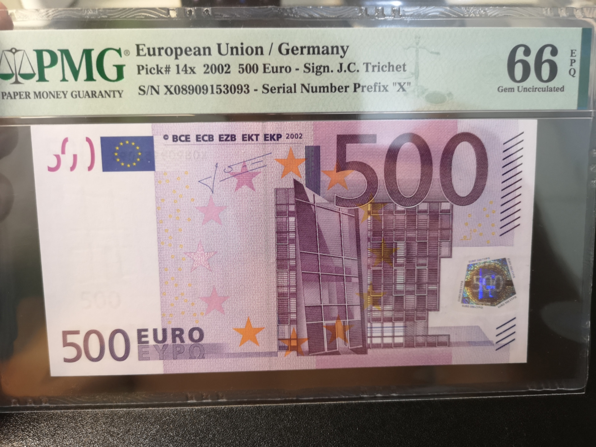 《外钞收藏家》第一百二十六期拍卖 2002年欧元二签500元无47 PMG66