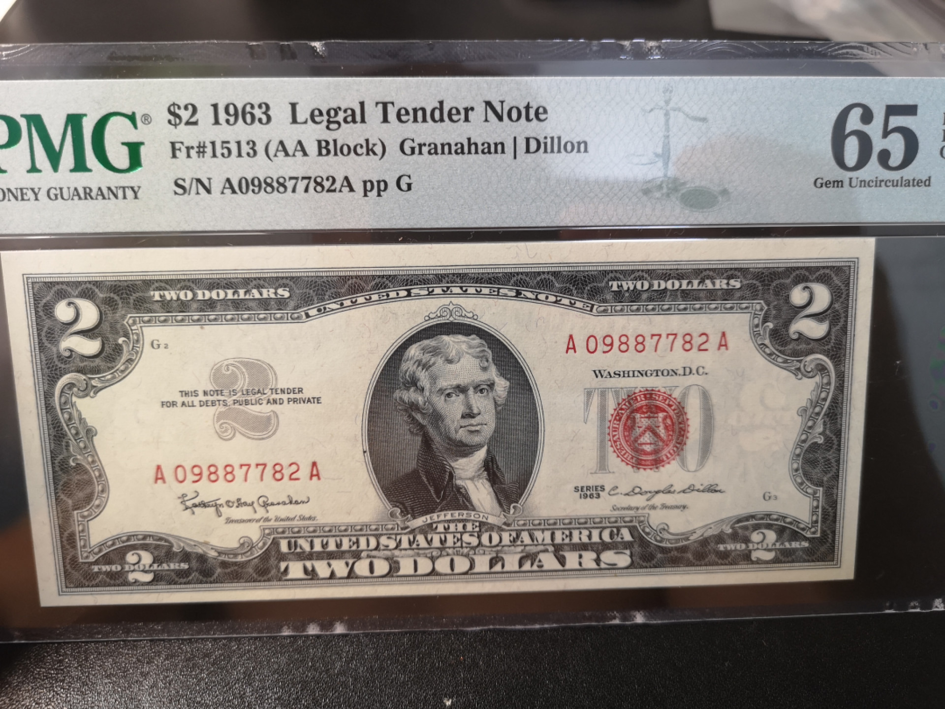 《外钞收藏家》第一百二十六期拍卖 1963年2美元 红库印  PMG65