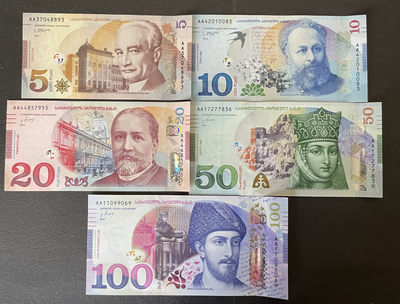 小福收藏团购第52期    格鲁吉亚2016-21年版  5  10  20  50  100拉里  AA冠  首发年份全套面值  HSP获奖钞 亚洲精美纸币