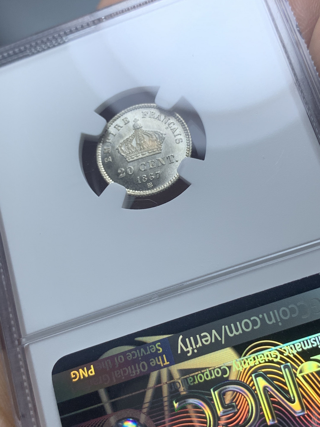 《竞宝斋》钱币微拍-第4场（0佣金包邮） NGC-MS67 法国拿三 1867年-BB 20分 银币 收藏级超高分