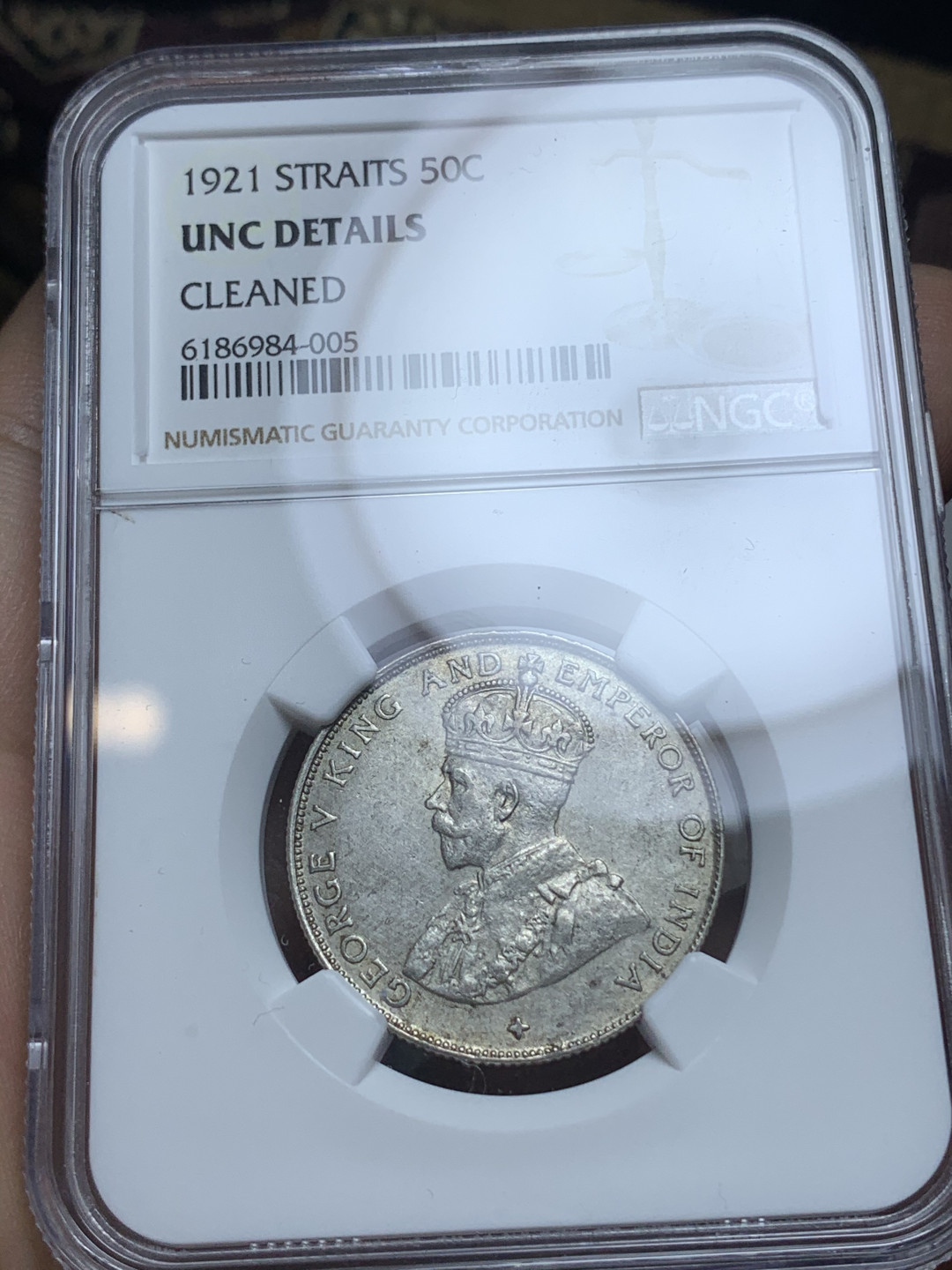 《竞宝斋》钱币微拍-第4场（0佣金包邮） ngc uncd 英属海峡1921年乔治五世50分银币 底板很好