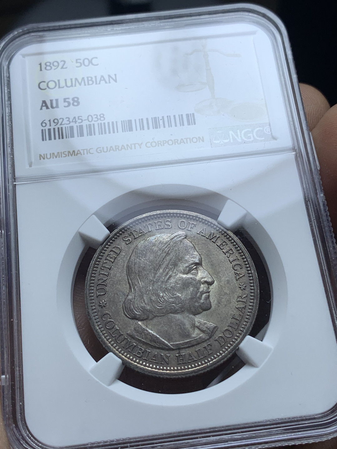 《竞宝斋》钱币微拍-第4场（0佣金包邮） NGC-AU58 美国 1892年 哥伦布帆船 半圆 传世老包浆 银币