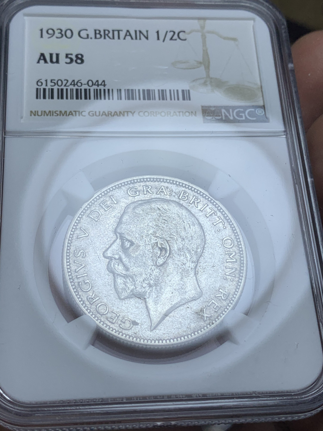《竞宝斋》钱币微拍-第4场（0佣金包邮） NGC-AU58 英国 乔五1930年 1/2克朗 银币