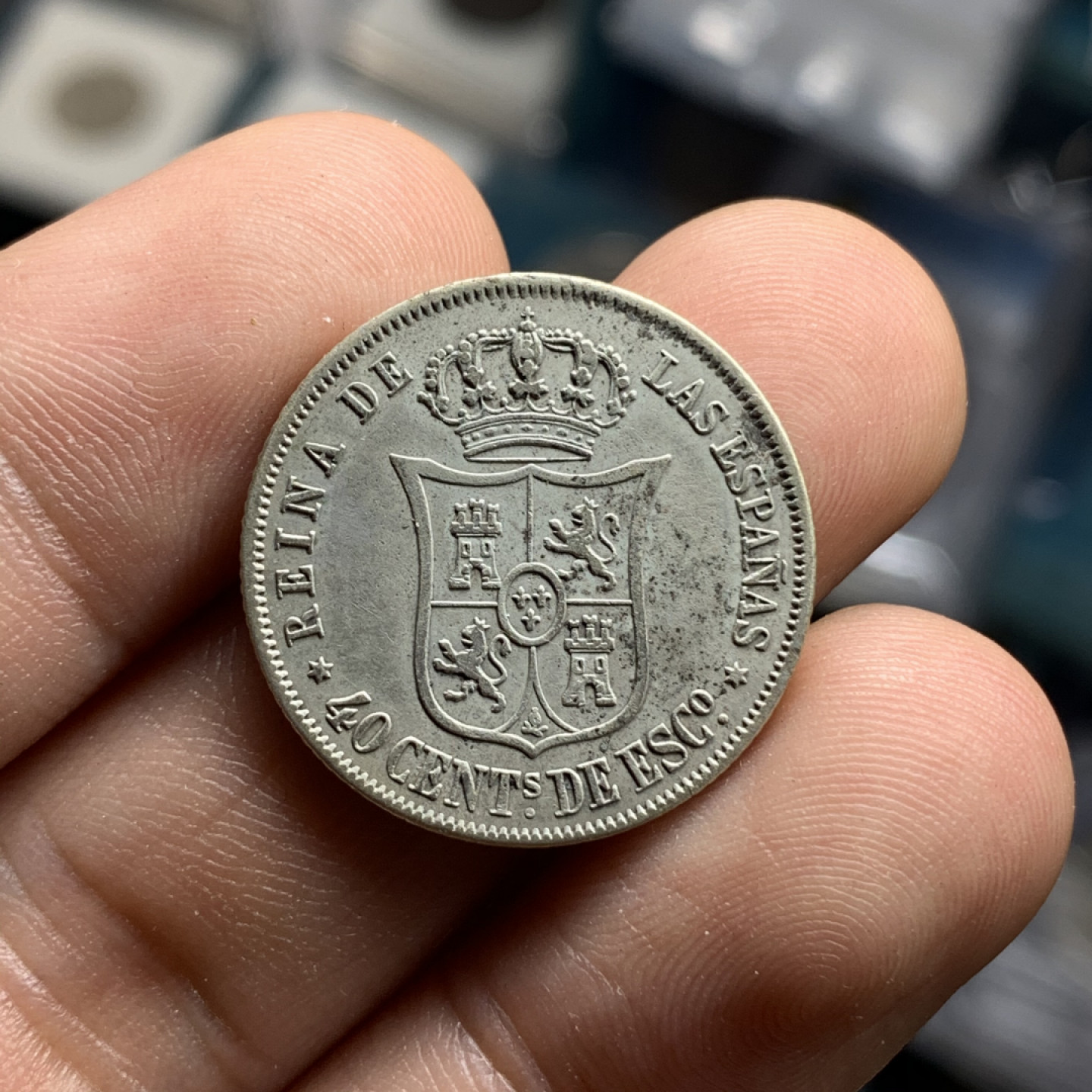 《竞宝斋》钱币微拍-第4场（0佣金包邮） 西班牙 原味猪妹妹1866年 马德里造 40分 银币 银币重量： 5g 直径：23.5 mm