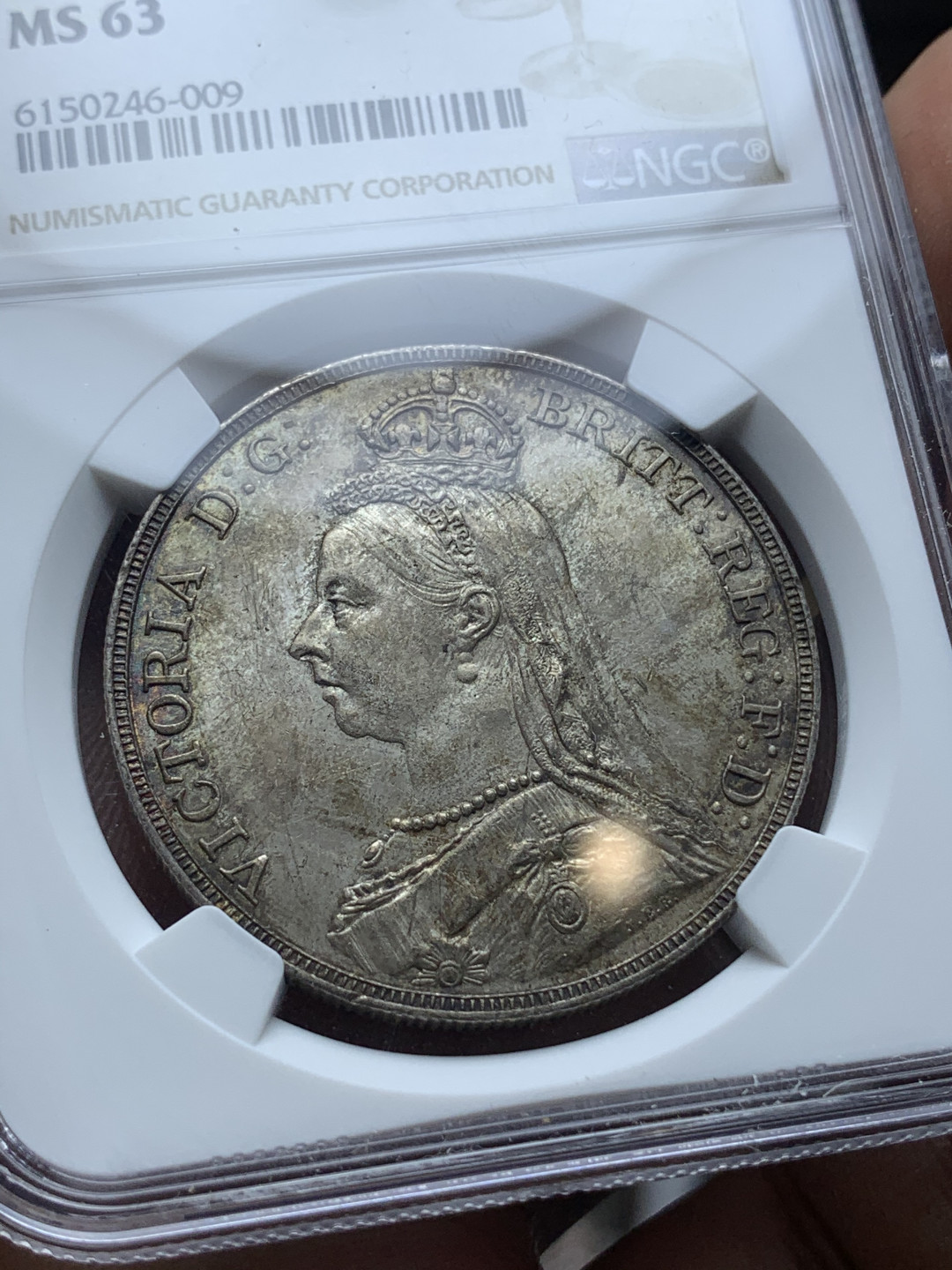 《竞宝斋》钱币微拍-第4场（0佣金包邮） NGC-MS63 英国 维多利亚女王1889年 马剑克朗 银币 原味带光 少见年份