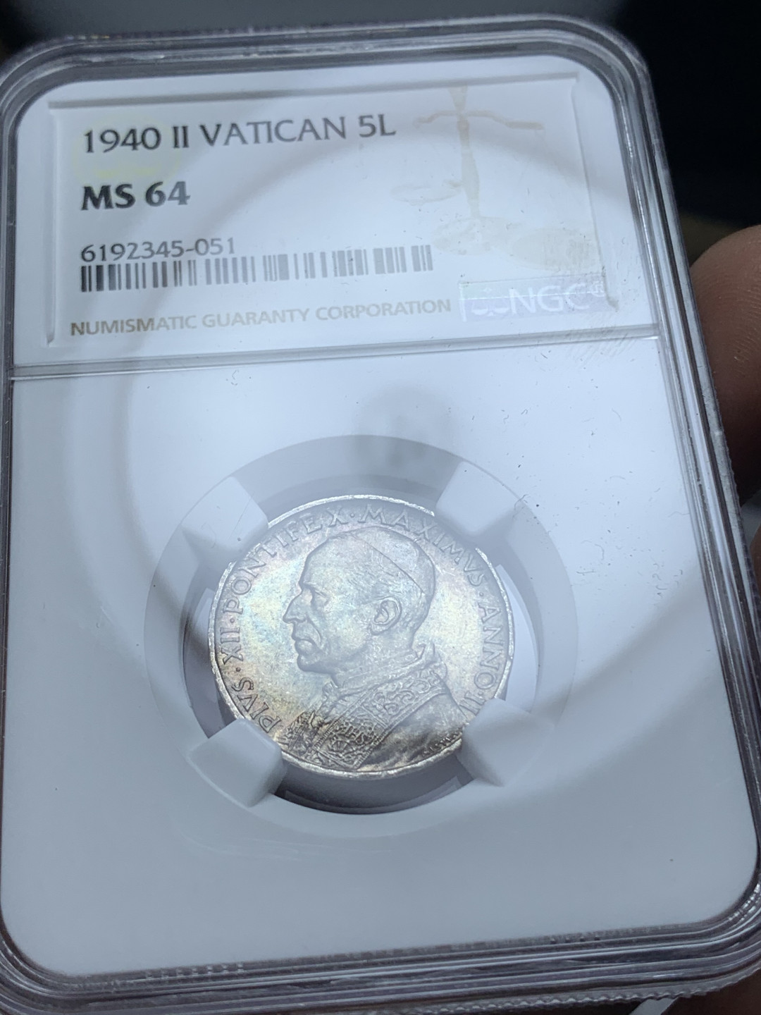 《竞宝斋》钱币微拍-第4场（0佣金包邮） NGC-MS64 梵蒂冈 1940年 小船5里拉 单面重彩 银币