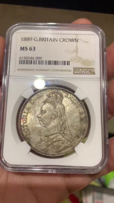 《竞宝斋》钱币微拍-第4场（0佣金包邮） NGC-MS63 英国 维多利亚女王1889年 马剑克朗 银币 原味带光 少见年份