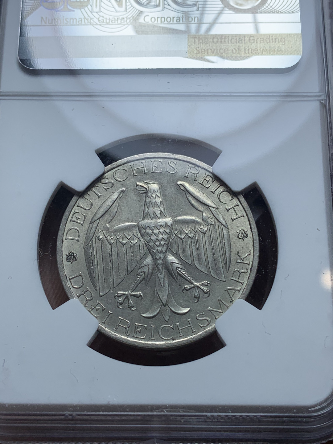 《竞宝斋》钱币微拍-第4场（0佣金包邮） NGC-MS63 德国魏玛共和国普鲁士同盟 1929年 3马克 银币