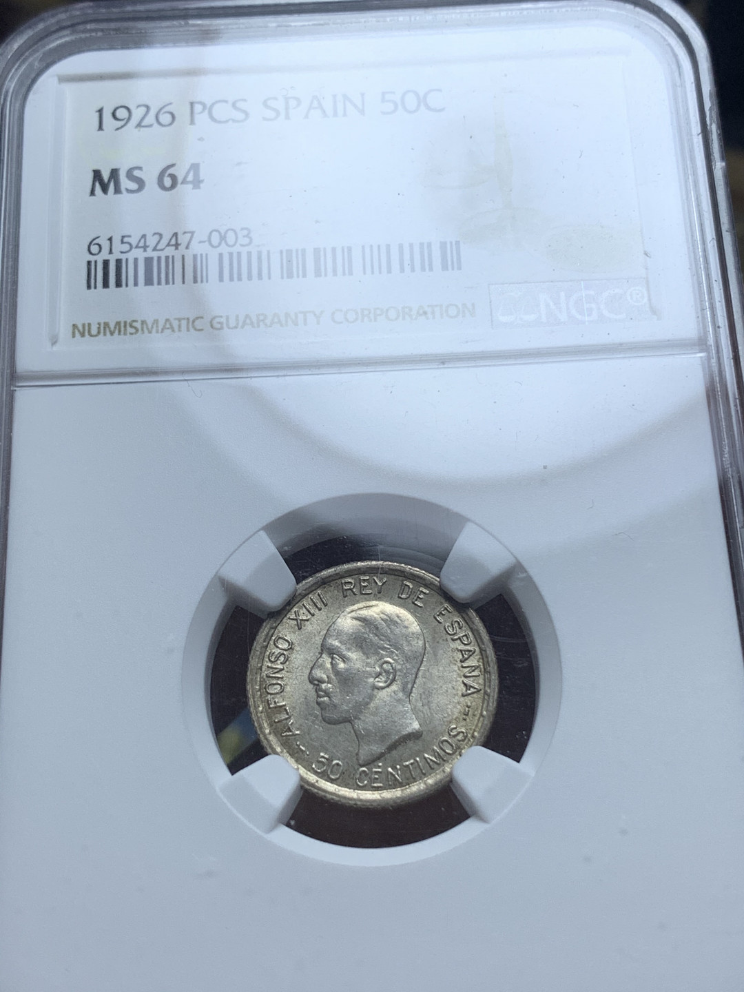 《竞宝斋》钱币微拍-第4场（0佣金包邮） NGC-MS64 西班牙1926年 50分 银币 收藏级品相