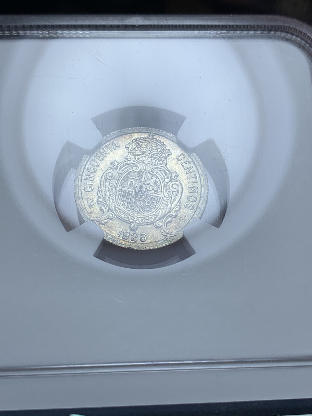 《竞宝斋》钱币微拍-第4场（0佣金包邮） NGC-MS64 西班牙1926年 50分 银币 收藏级品相