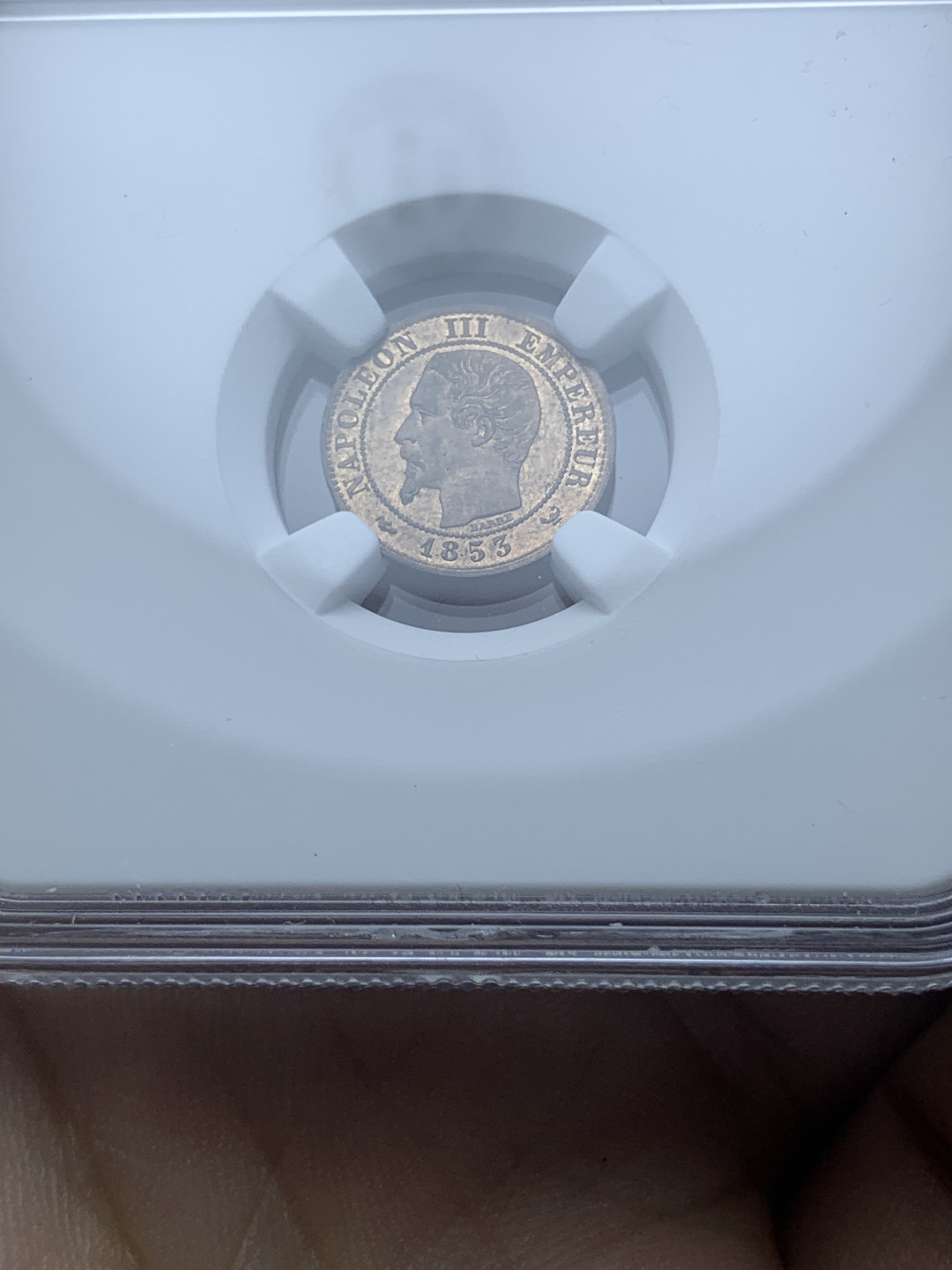 《竞宝斋》钱币微拍-第4场（0佣金包邮） NGC-MS64 法国拿三 1853年-W 1分 铜币 高分第三名