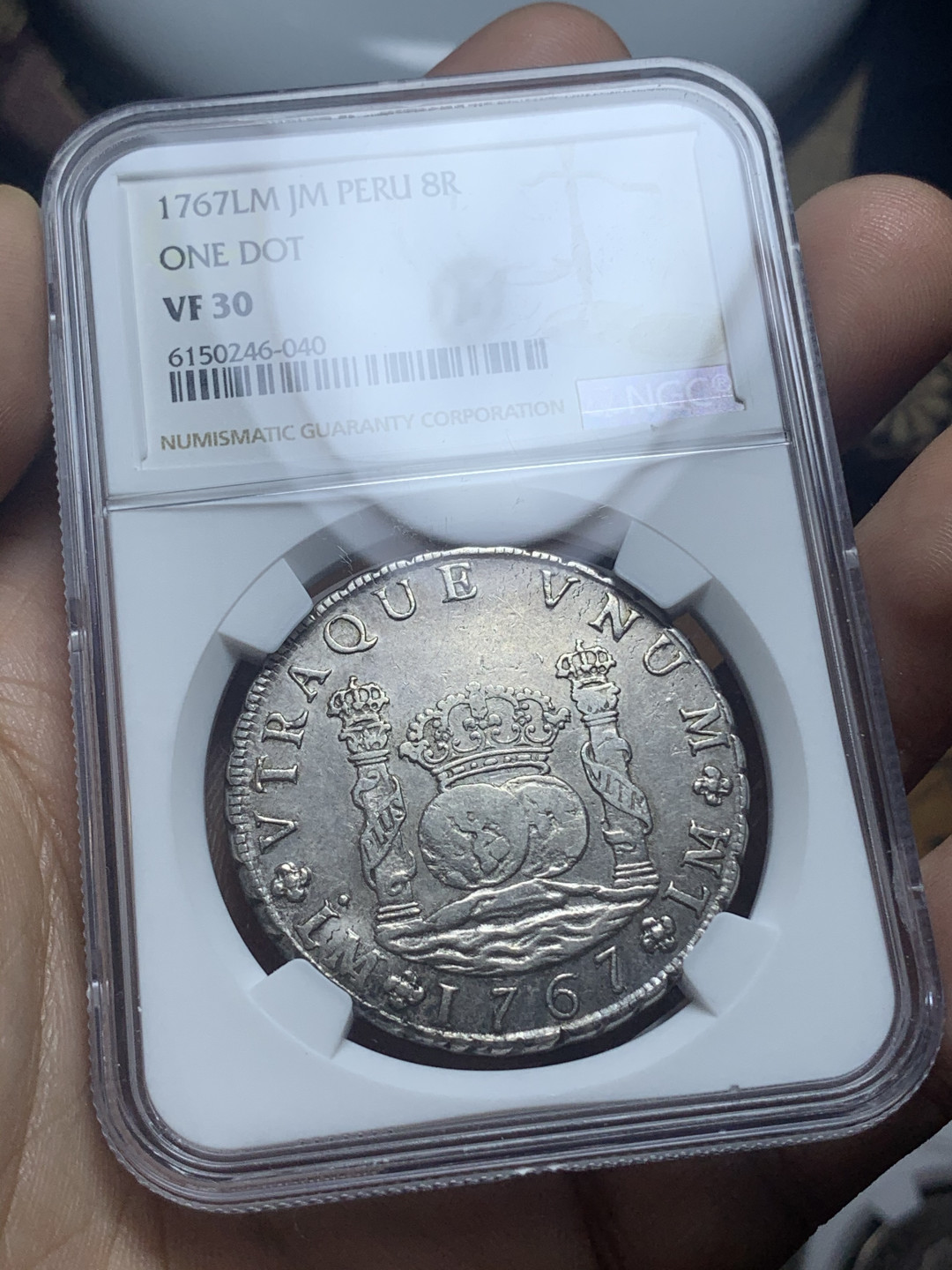 《竞宝斋》钱币微拍-第4场（0佣金包邮） NGC-VF30 秘鲁1767年JM 卡三地球双柱 8R 大银币 低评
