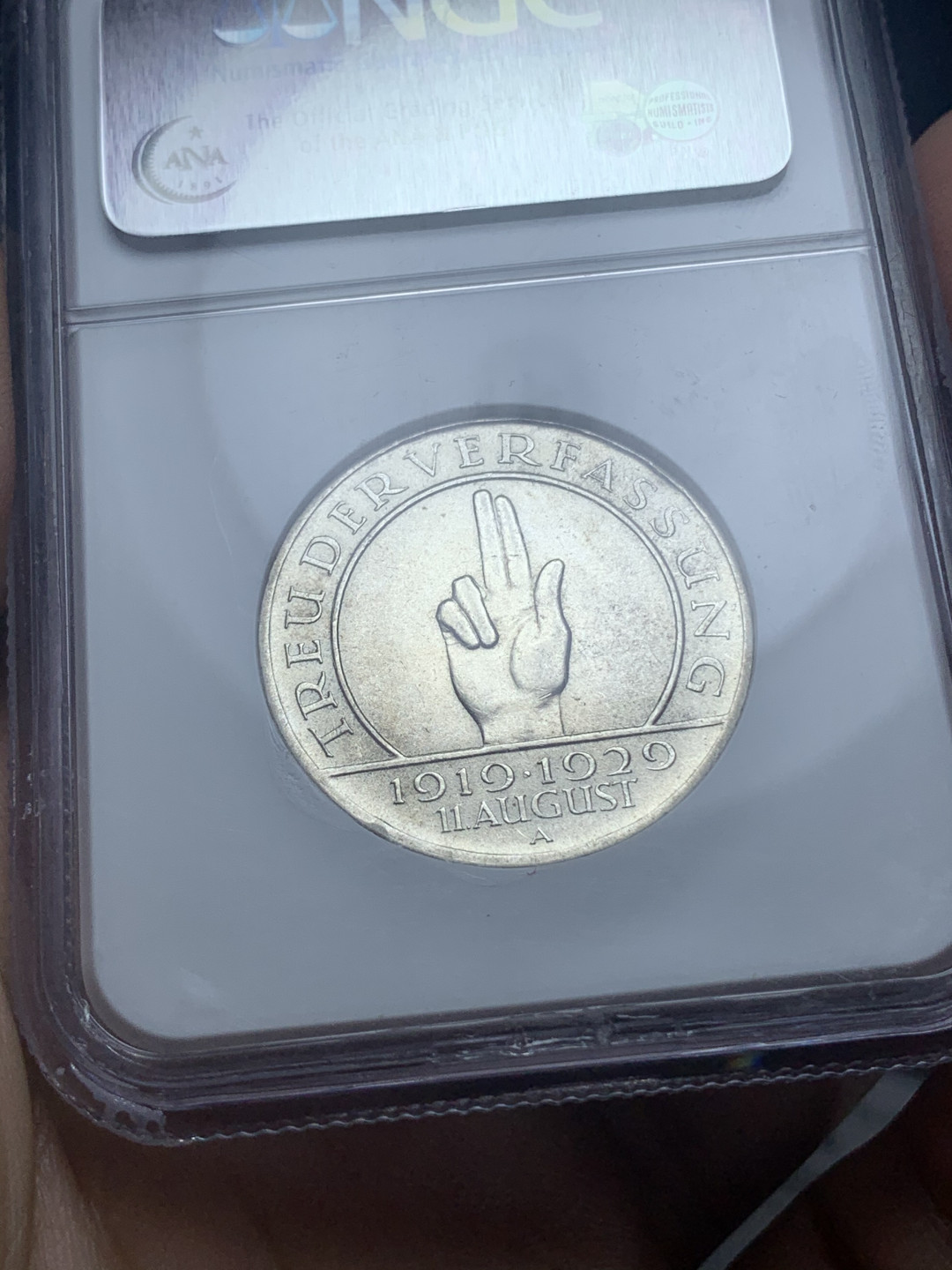 《竞宝斋》钱币微拍-第4场（0佣金包邮） NGC AU55 德国魏玛共和国时期兴登堡元帅头像1929年制宪周年3马克纪念银币